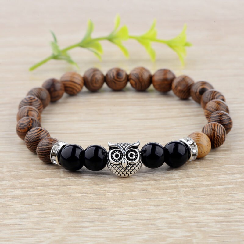 Owl frosted stone lifeline wood grain bracelet - Image 9