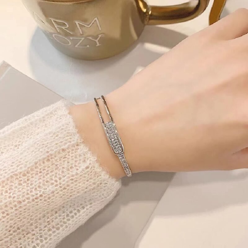 Silver S925 Sterling Silver Bracelet Full Diamond Korean Fashion - Image 6