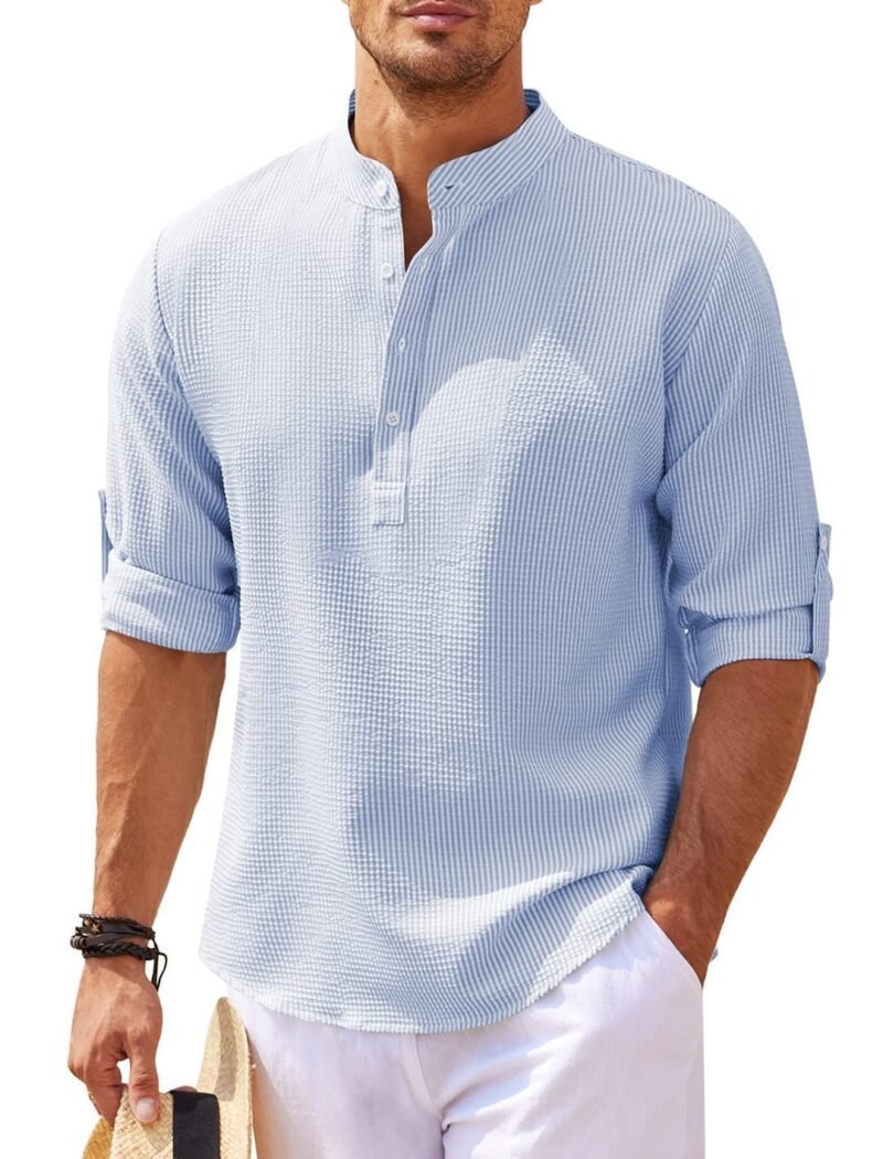 Stand Collar Button Shirt Summer Pineapple Texture Shirt Casual Top Men's Clothing - Image 6