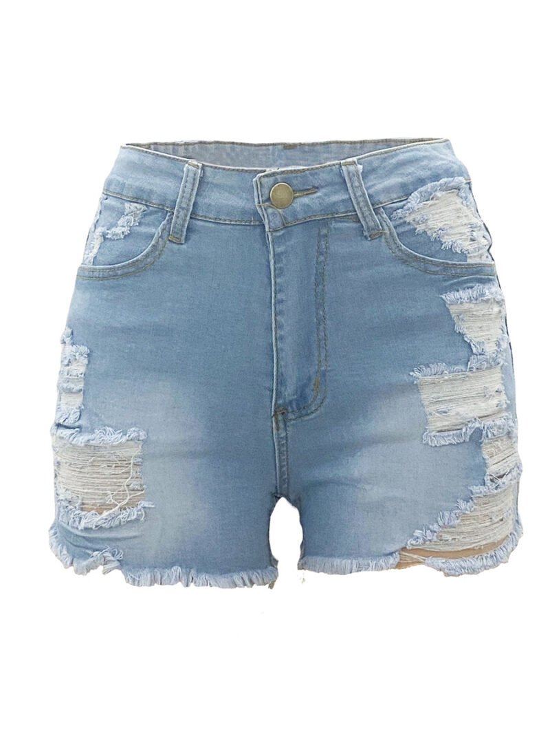 High Elastic Ripped Jeans Denim Shorts For Women - Image 3