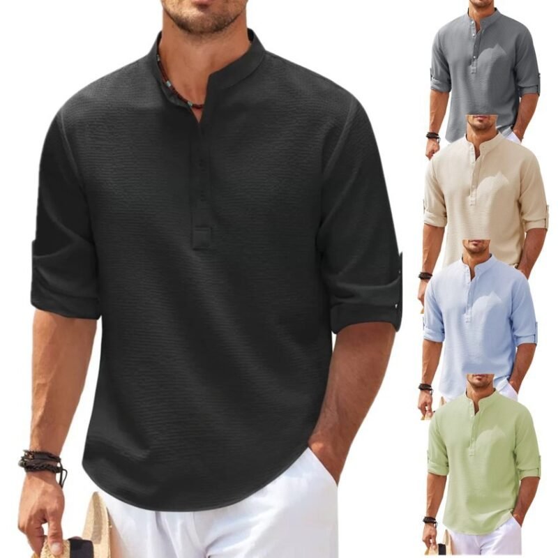 Stand Collar Button Shirt Summer Pineapple Texture Shirt Casual Top Men's Clothing - Image 2