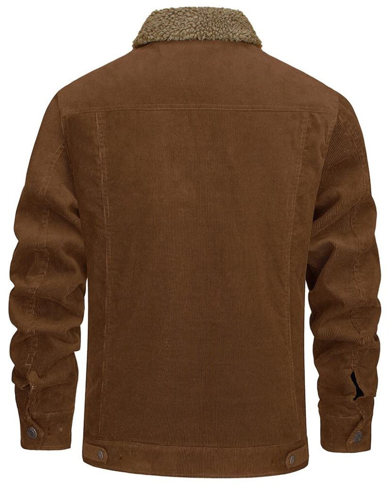 Corduroy Lapel Long Sleeve Plush Jacket Coat - Image 4