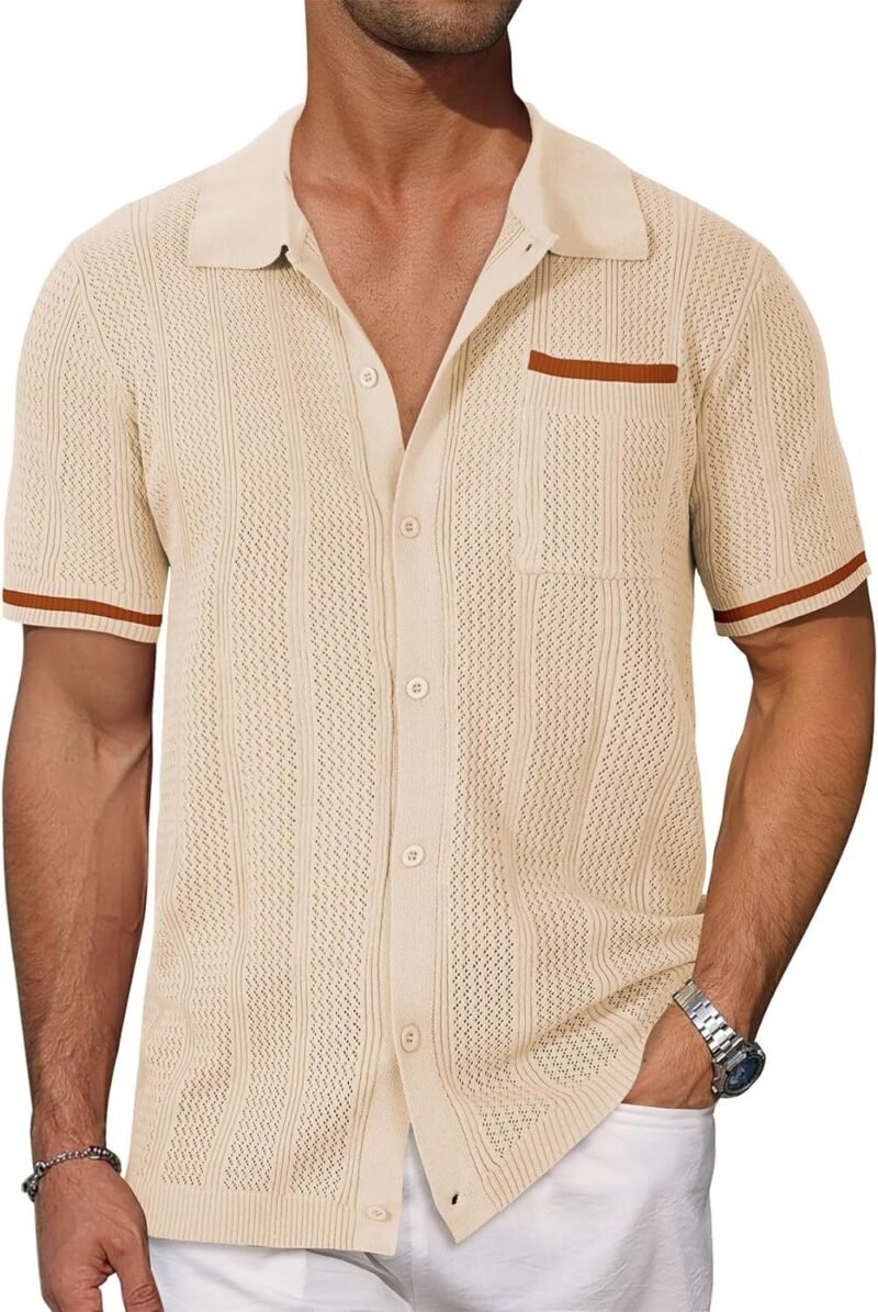 Short-sleeved Shirt Pocket Hollow Breathable Cool Summer Men's Casual Jacket Cardigan - Image 5