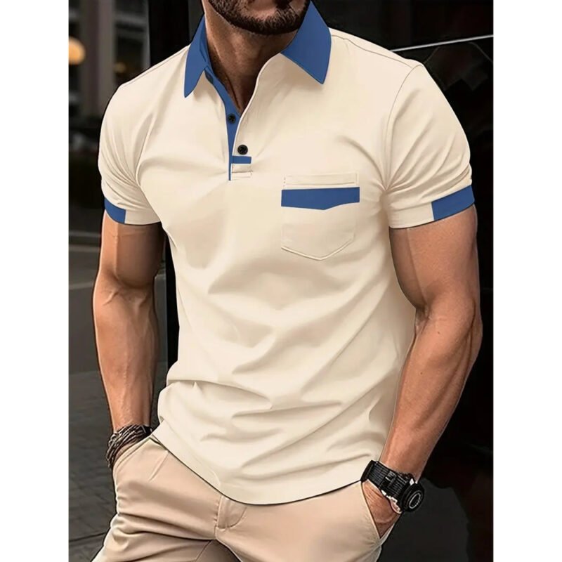 Men's Color Matching Pocket Polo Shirt Sports - Image 9