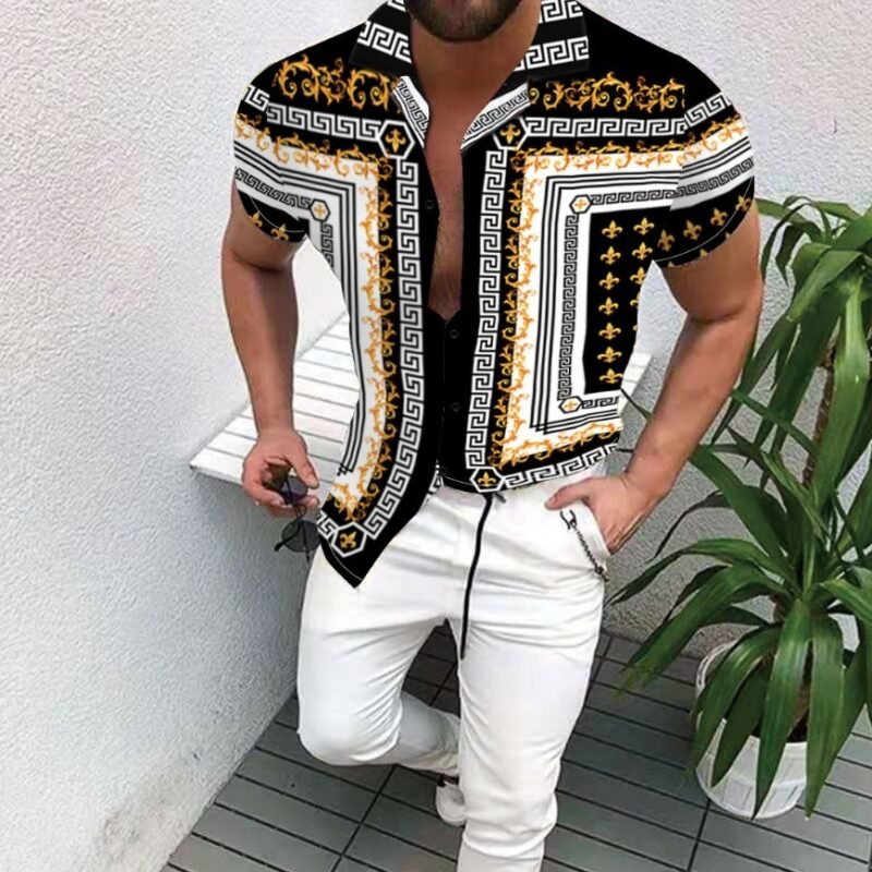 Cross-Border Hot Models Amazon Ebay European And American Men's Short-Sleeved Fashion Shirts Shirts New Tops Men's Trend - Image 2