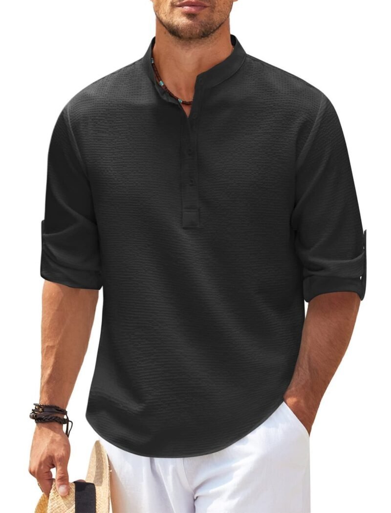 Stand Collar Button Shirt Summer Pineapple Texture Shirt Casual Top Men's Clothing - Image 5