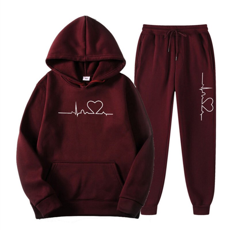 Men's And Women's Fleece-lined Sweater Suit Autumn And Winter Heart Figure Hoodie - Image 10
