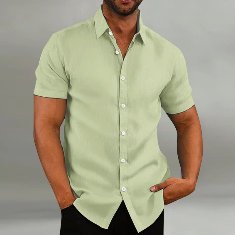Men's Vintage Cotton Linen Casual Loose Short Sleeves Shirt - Image 6