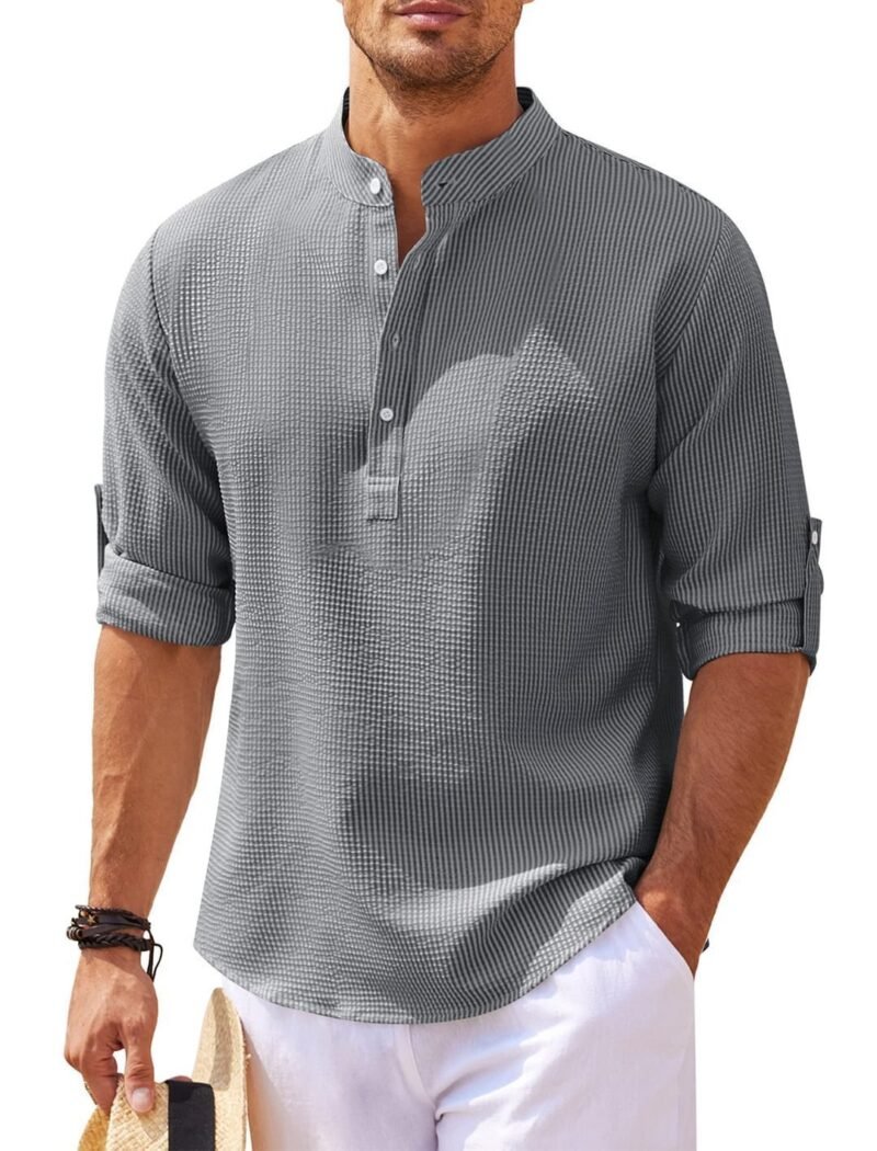 Stand Collar Button Shirt Summer Pineapple Texture Shirt Casual Top Men's Clothing - Image 7