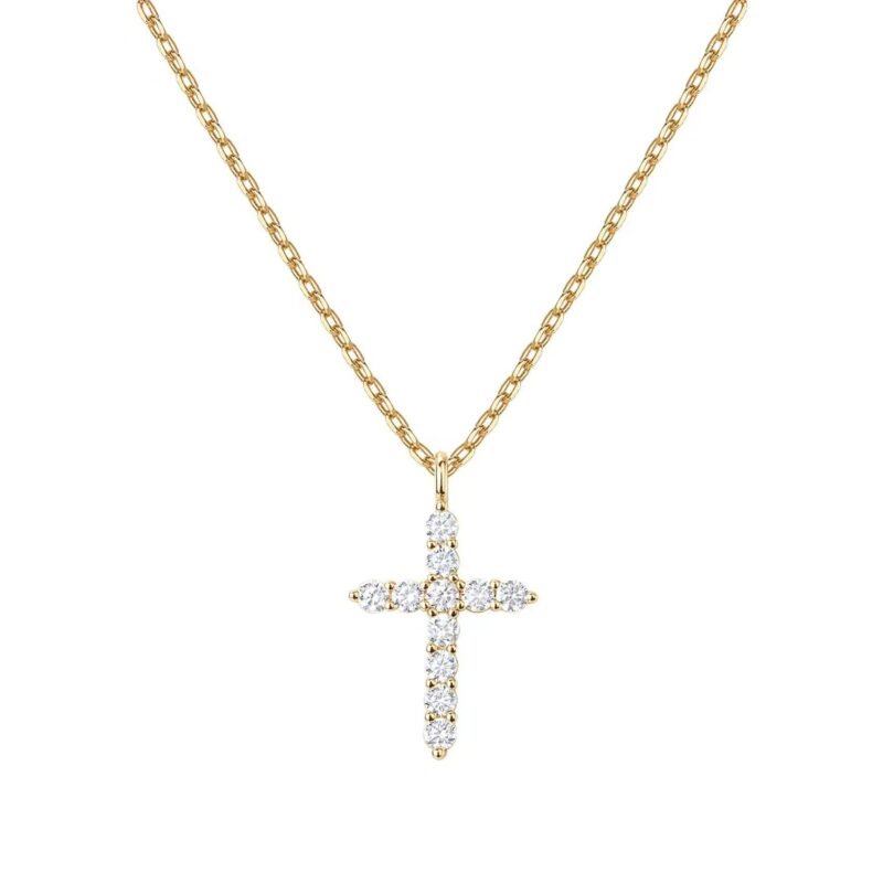 Hot New 925 Sterling Silver Necklace Cross Full Diamond Women's Collarbone Chain Wrapped Gold 14k Gold Pendant - Image 3