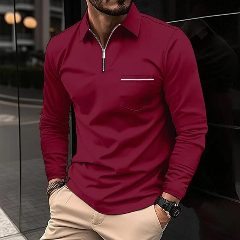 Men's Long Sleeved Sports Polo Shirt - Image 7