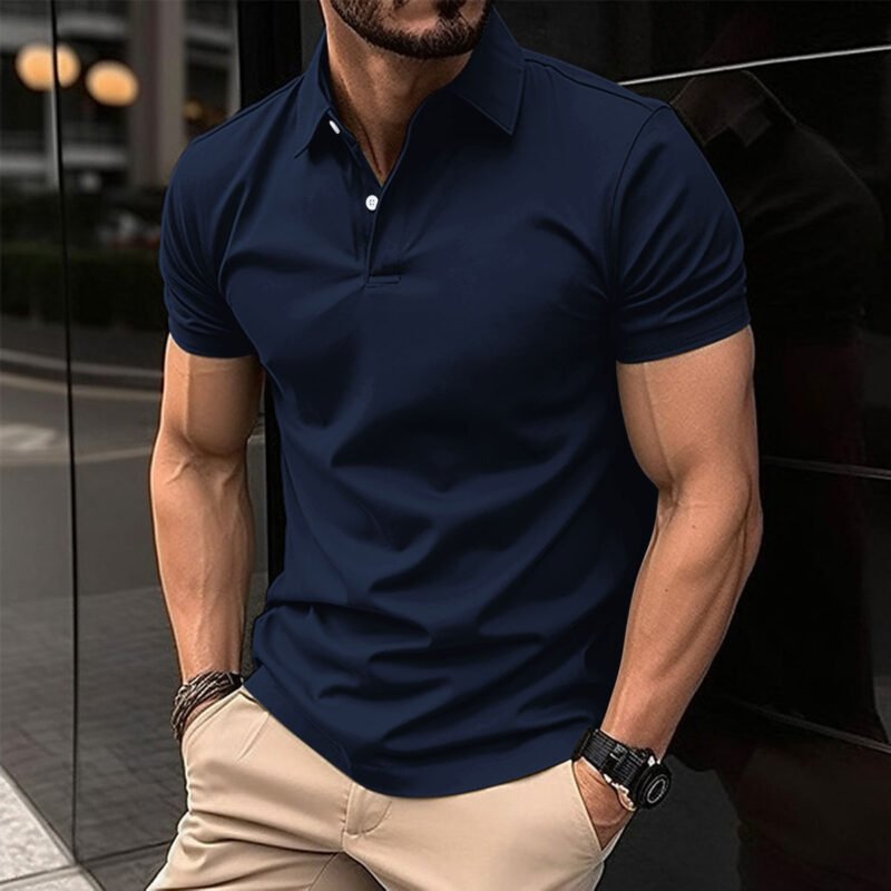 Summer Short Sleeve Polo Shirt Men Solid Color Button Lapel Button Top - Image 7