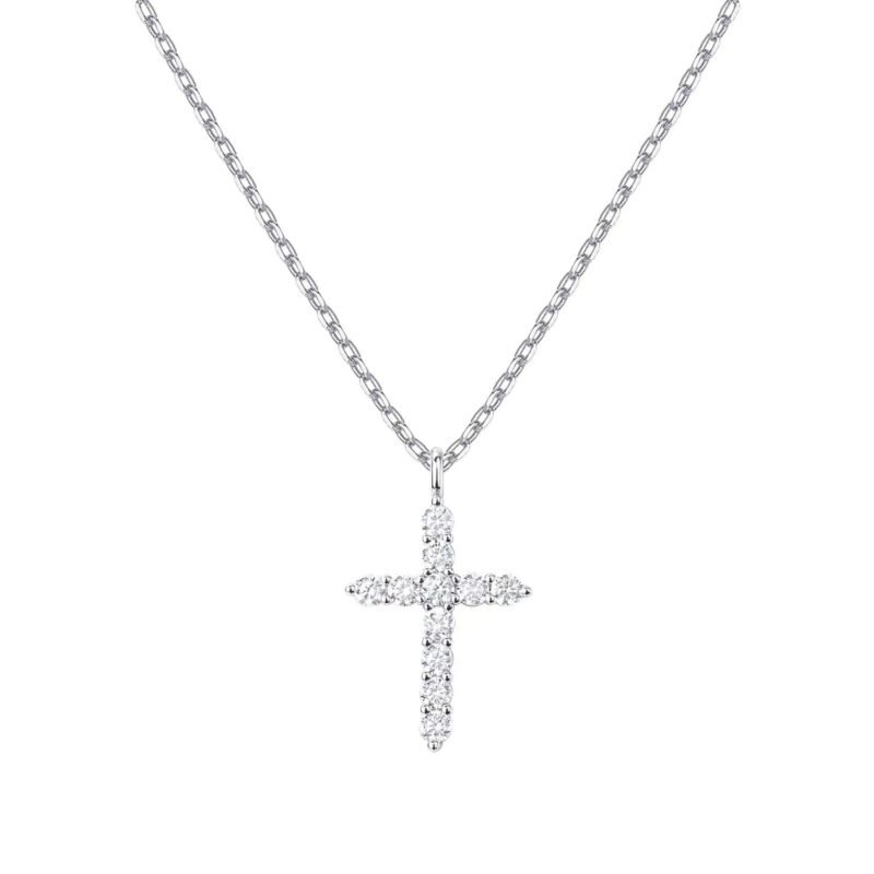 Hot New 925 Sterling Silver Necklace Cross Full Diamond Women's Collarbone Chain Wrapped Gold 14k Gold Pendant - Image 6