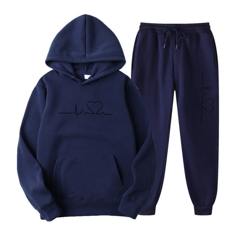 Men's And Women's Fleece-lined Sweater Suit Autumn And Winter Heart Figure Hoodie - Image 9