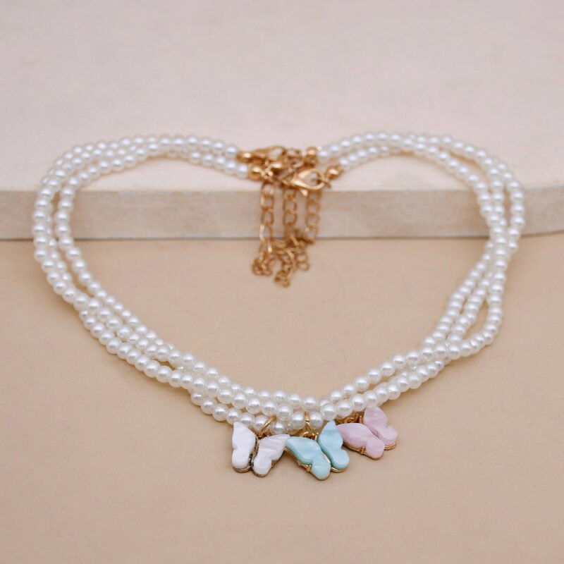 Elegant White Pearl Choker Necklace Small Round Pearl Wedding Butterfly Necklace For Women Charm Fashion Jewelry - Image 4