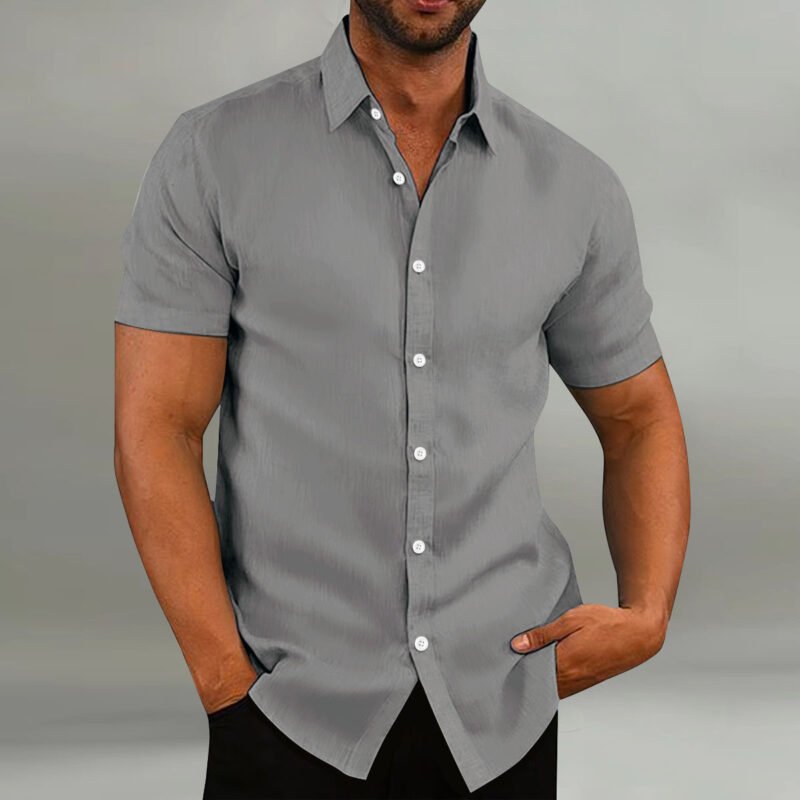 Men's Vintage Cotton Linen Casual Loose Short Sleeves Shirt - Image 3