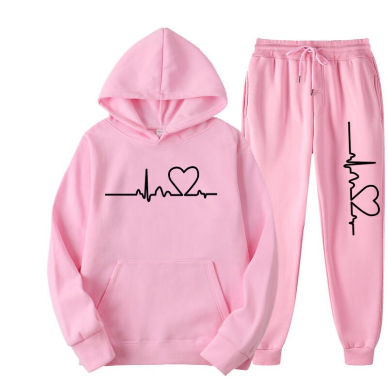 Men's And Women's Fleece-lined Sweater Suit Autumn And Winter Heart Figure Hoodie - Image 4