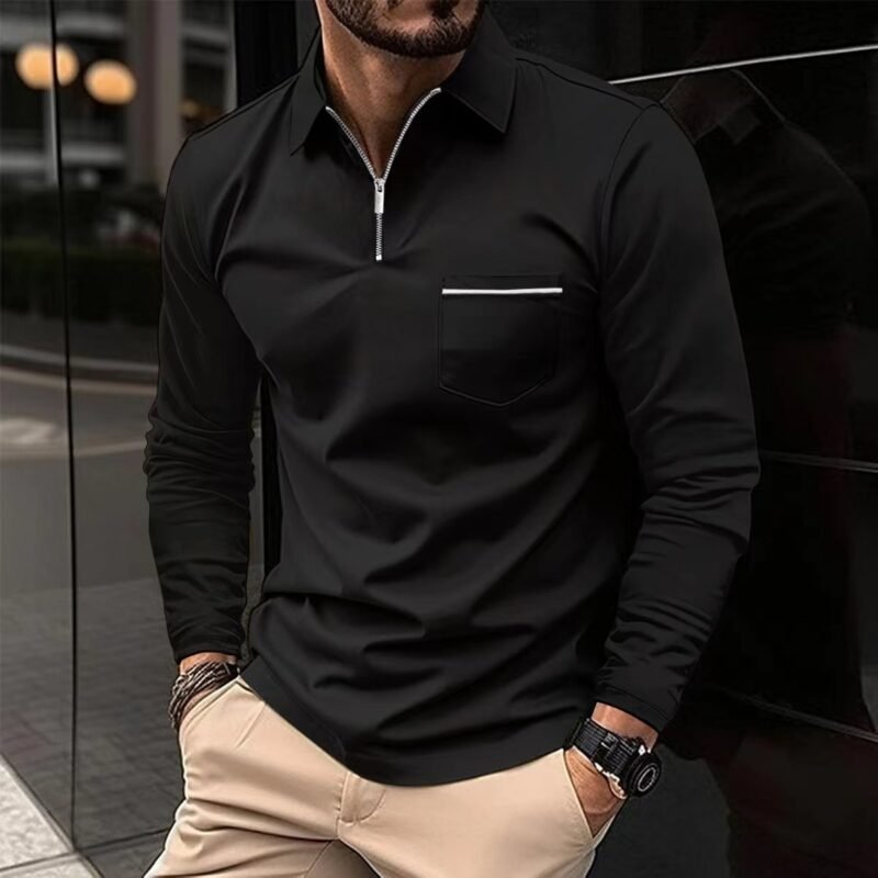 Men's Long Sleeved Sports Polo Shirt - Image 2