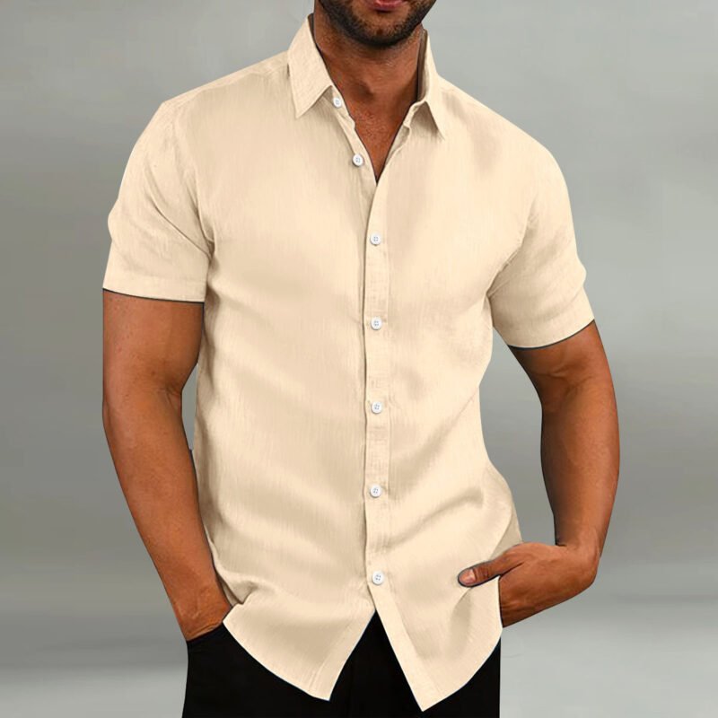Men's Vintage Cotton Linen Casual Loose Short Sleeves Shirt - Image 4