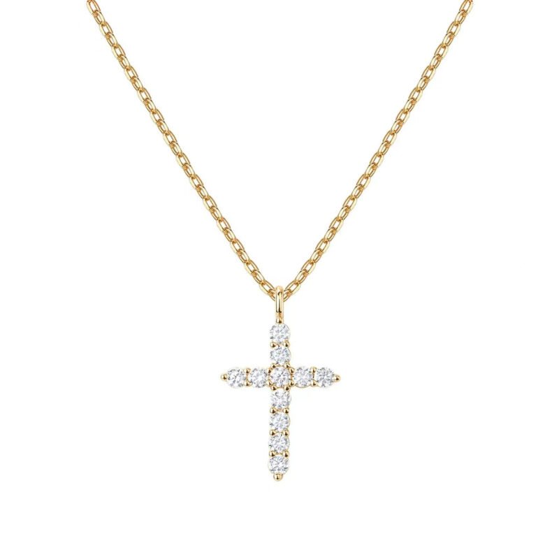 Hot New 925 Sterling Silver Necklace Cross Full Diamond Women's Collarbone Chain Wrapped Gold 14k Gold Pendant - Image 4