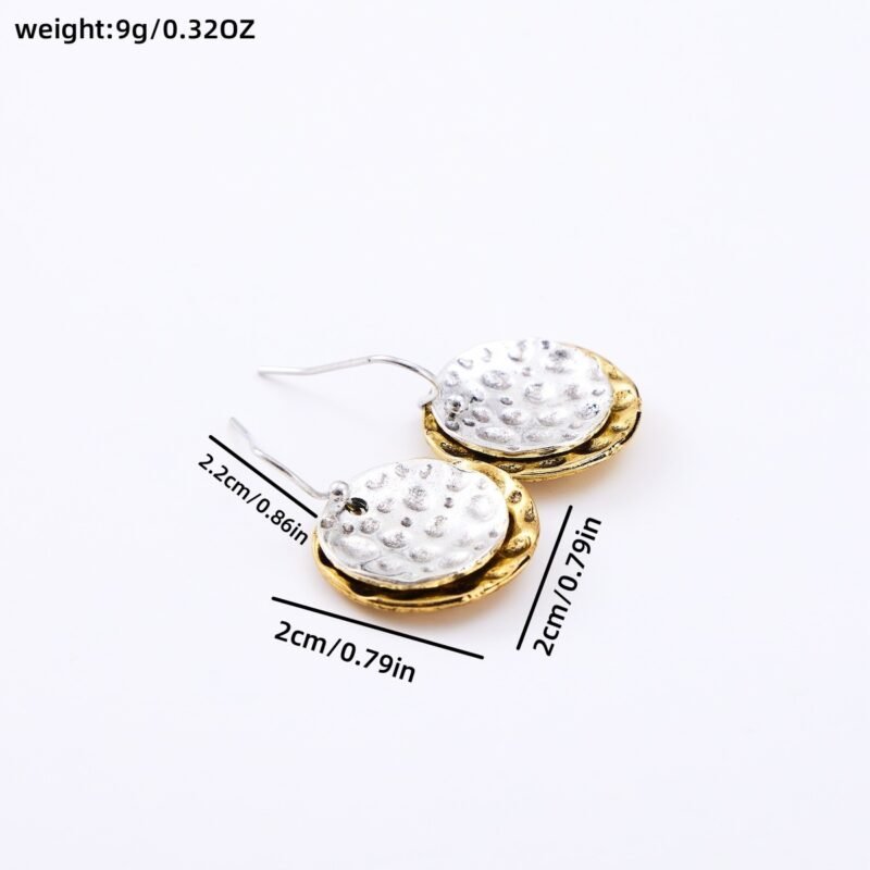 Mingcheng Cross-border Hot Sale Hammered Two-tone Circle Pendant Earrings Bohemian Women's Fashion Earrings Jewelry Gift - Image 2