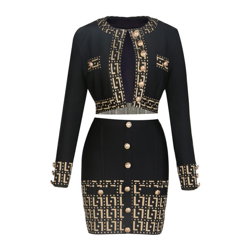 Fashion Print Stitching Suit Jacket Mid-length Dress Set - Image 2