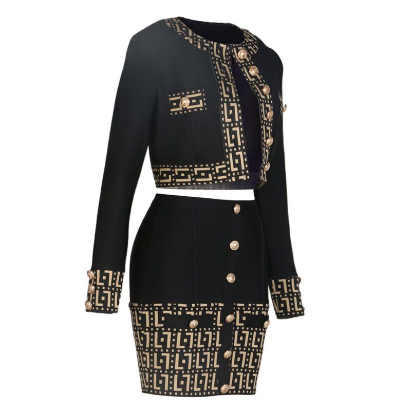 Fashion Print Stitching Suit Jacket Mid-length Dress Set - Image 6