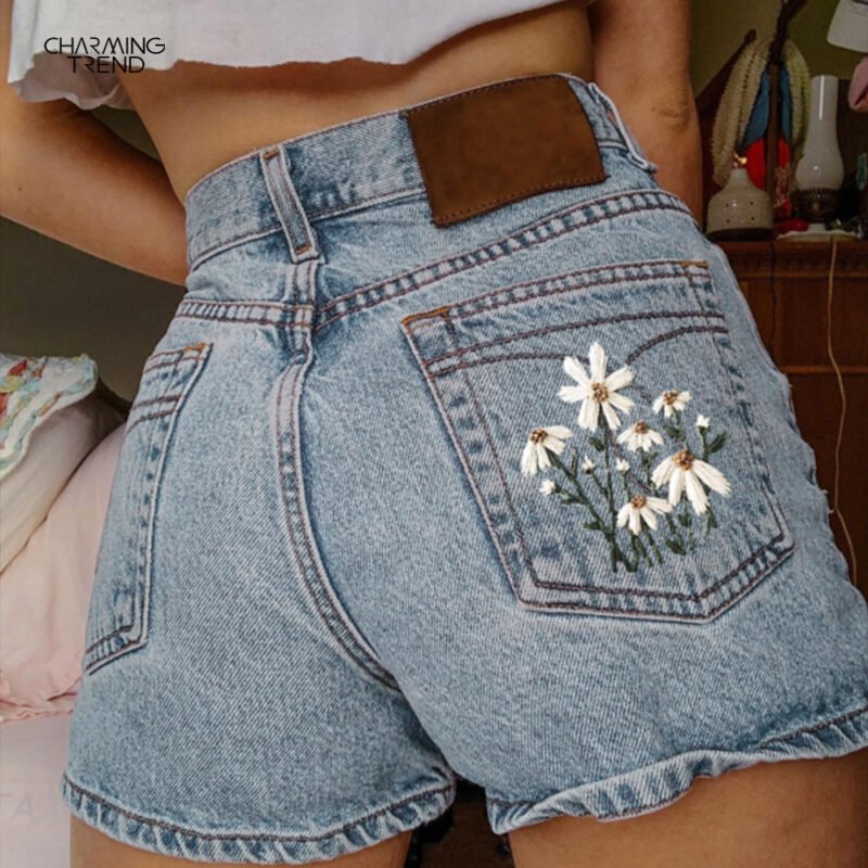 Printed Summer Artistic Vintage Women's Clothing Denim Shorts - Image 10