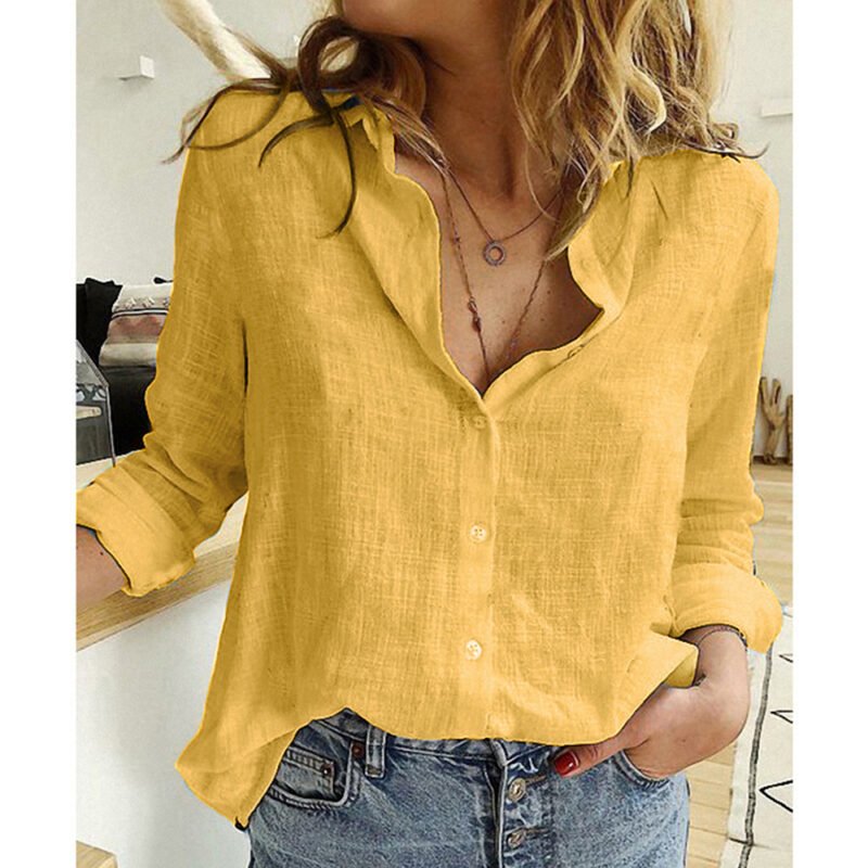Loose Button Lapel Cardigan Top Long Sleeve Shirt Womens Blouses - Image 8