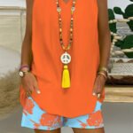 Fashion Casual Sleeveless Printed Top Shorts Suit