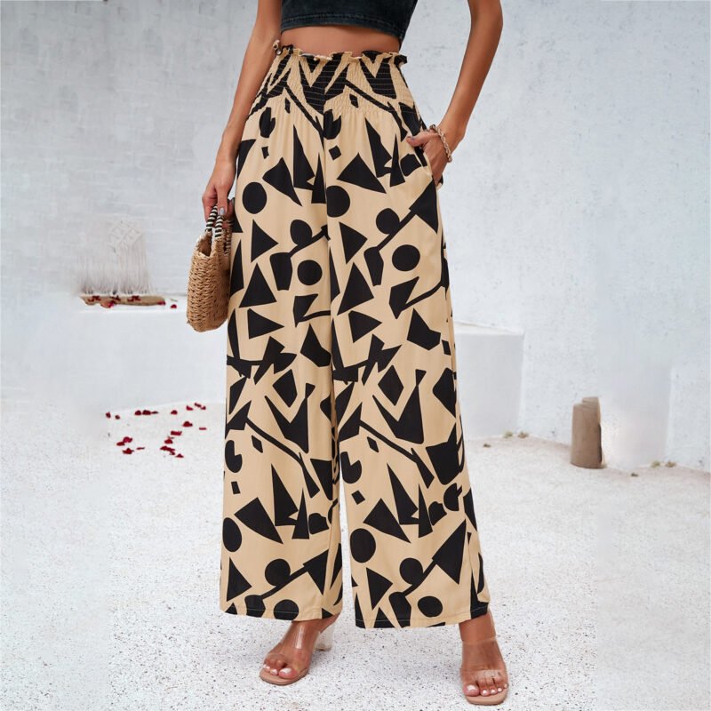 Elegant Printed Trousers Summer Loose Elastic High Waist Straight Pants For Beach Vacation Womens Clothing - Image 4