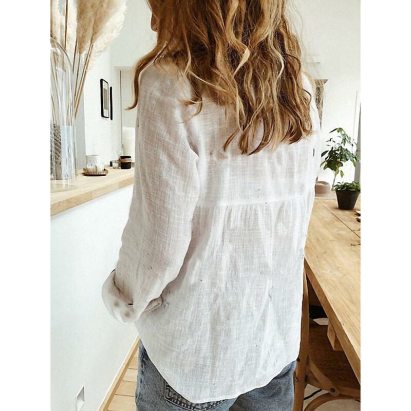 Loose Button Lapel Cardigan Top Long Sleeve Shirt Womens Blouses - Image 6