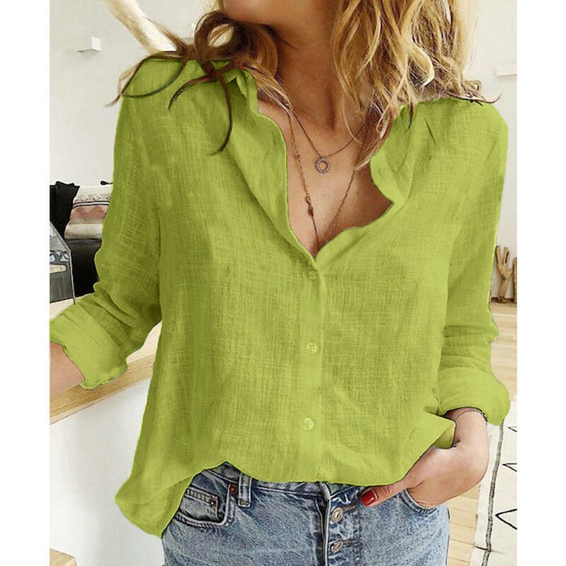 Loose Button Lapel Cardigan Top Long Sleeve Shirt Womens Blouses - Image 10