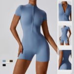 Zipper Short Sleeve Yoga Jumpsuit Women