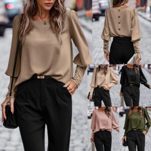 European And American Long Sleeve Button Solid Color Casual Shirt