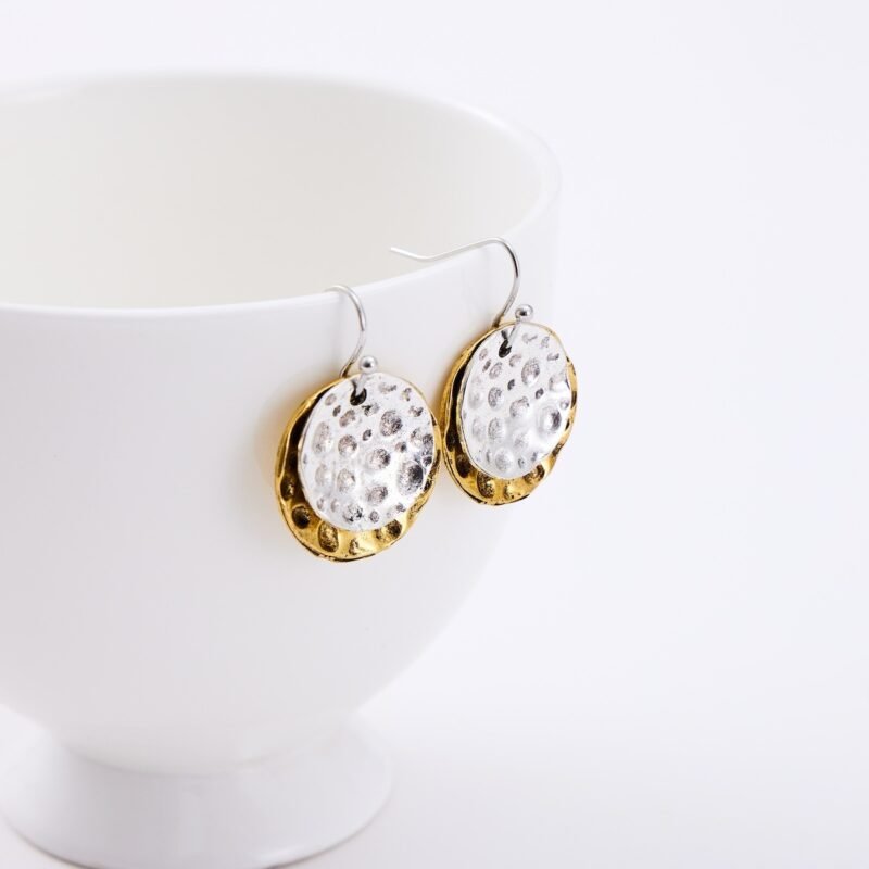 Mingcheng Cross-border Hot Sale Hammered Two-tone Circle Pendant Earrings Bohemian Women's Fashion Earrings Jewelry Gift - Image 5