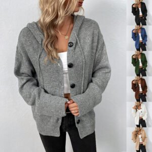 Ins Single-breasted Hooded Sweater Women's Solid Color Cardigan Coat Clothing