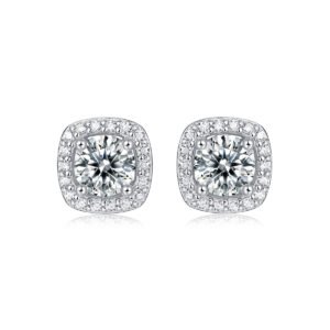 Square-shaped Stud Earrings - Set With 0.5-carat Top-quality Moissanite S925 Silver And Platinum-plated Stud Earrings, A Fashionable And Trendy Accessory That Can Be Tested With A Diamond Pen