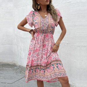 Boho Casual V-Neck Print Dress