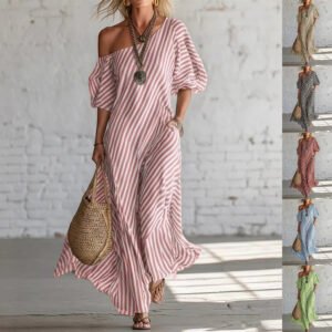 Coastal Breeze Striped Off-Shoulder Maxi Dress