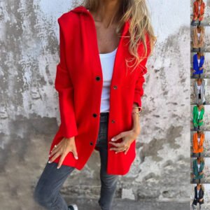 Hooded Single-Breasted Solid Color Jacket