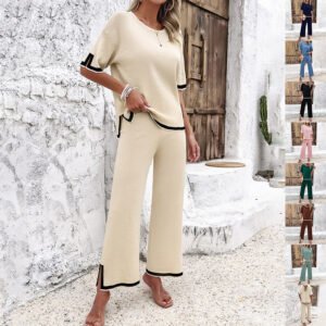 2Pcs Split Short-sleeved Top & Trousers