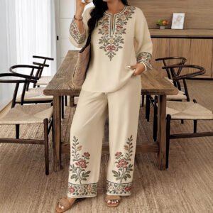 Floral Long-sleeve Ethnic-style Middle Eastern Set