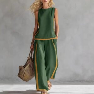Round-neck Sleeveless Vest Top And High-waist Wide-leg Pants