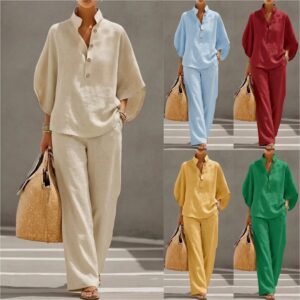 Loose Pullover Top And Straight-leg Trousers