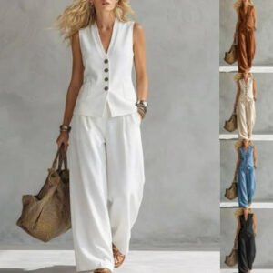 Two-piece V-Neck Sleeveless Vest And Wide Leg Pants